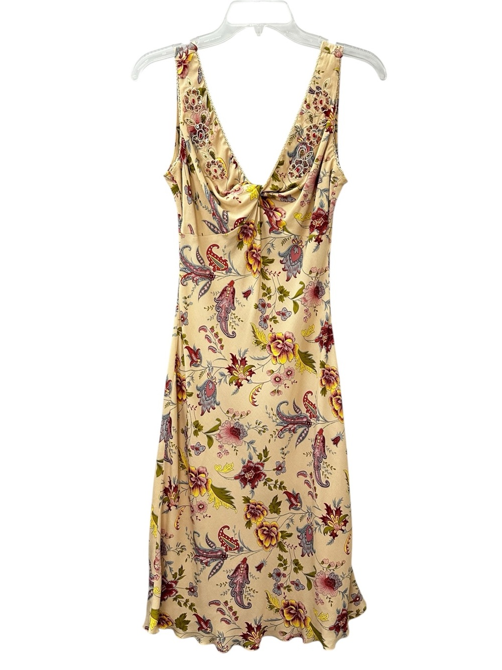 Y2K Rampage Dress Tan Multicolor Floral Paisley Print Embellished Size 5